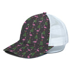 Pink Christmas Flamingo Pattern Print White Mesh Trucker Cap