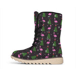 Pink Christmas Flamingo Pattern Print Winter Boots