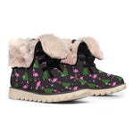 Pink Christmas Flamingo Pattern Print Winter Boots