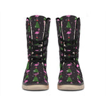 Pink Christmas Flamingo Pattern Print Winter Boots