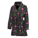 Pink Christmas Flamingo Pattern Print Women's Bathrobe