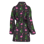 Pink Christmas Flamingo Pattern Print Women's Bathrobe