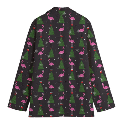 Pink Christmas Flamingo Pattern Print Women's Blazer