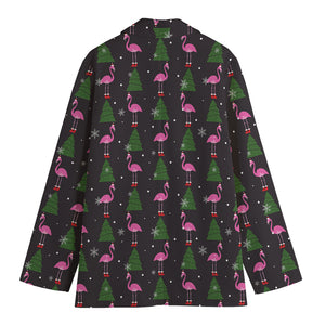 Pink Christmas Flamingo Pattern Print Women's Cotton Blazer