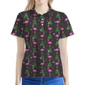Pink Christmas Flamingo Pattern Print Women's Polo Shirt
