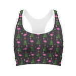 Pink Christmas Flamingo Pattern Print Women's Sports Bra