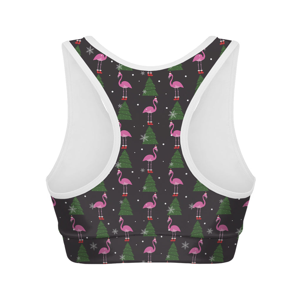 Pink Christmas Flamingo Pattern Print Women's Sports Bra