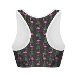 Pink Christmas Flamingo Pattern Print Women's Sports Bra