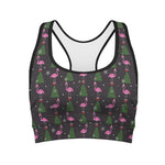 Pink Christmas Flamingo Pattern Print Women's Sports Bra