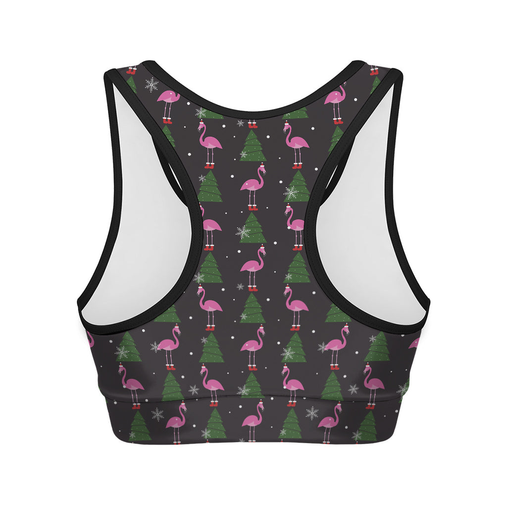 Pink Christmas Flamingo Pattern Print Women's Sports Bra