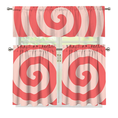 Pink Circle Swirl Print 3 Piece Kitchen Curtains