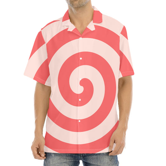 Pink Circle Swirl Print Aloha Shirt