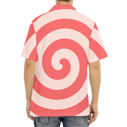 Pink Circle Swirl Print Aloha Shirt