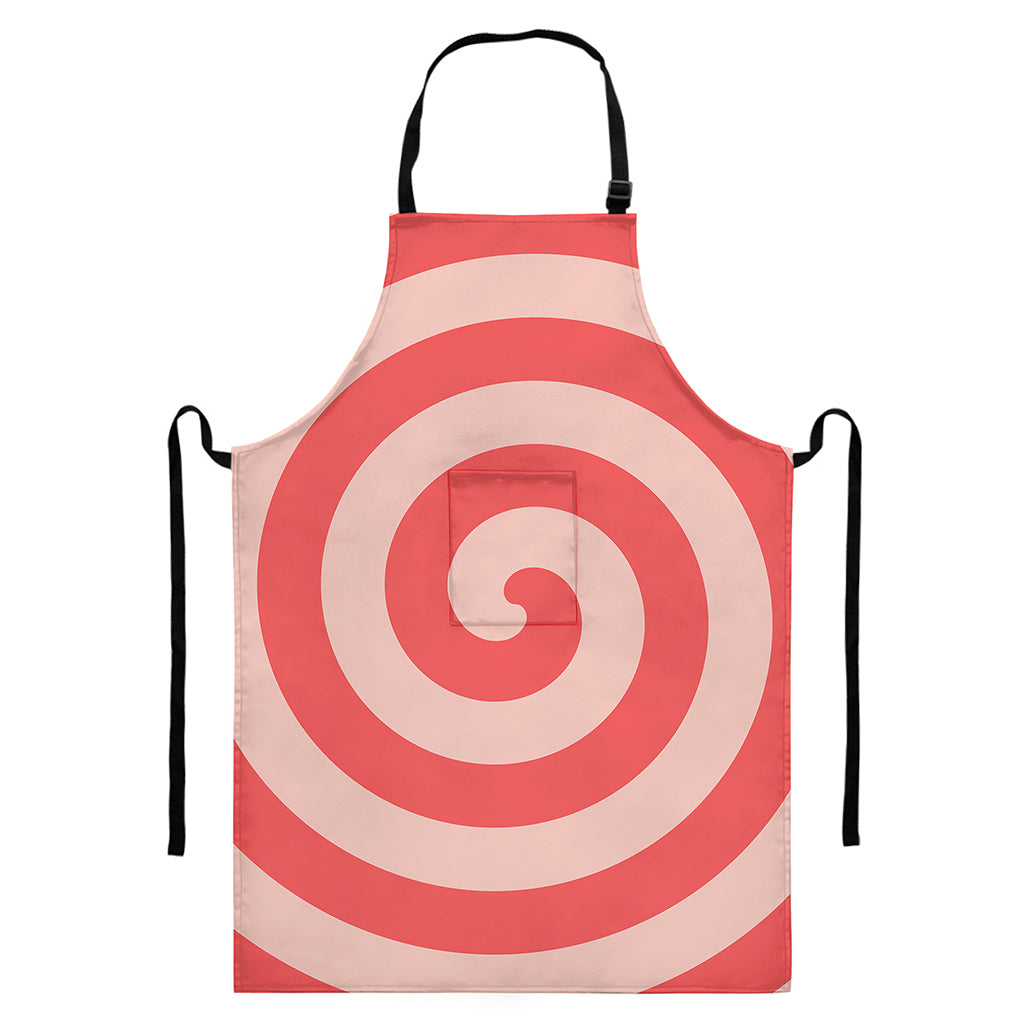 Pink Circle Swirl Print Bib Apron With Pocket