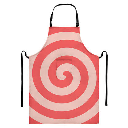 Pink Circle Swirl Print Bib Apron With Pocket