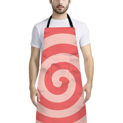 Pink Circle Swirl Print Bib Apron With Pocket