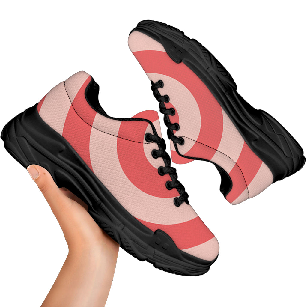 Pink Circle Swirl Print Black Chunky Shoes