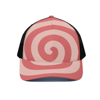 Pink Circle Swirl Print Black Mesh Trucker Cap