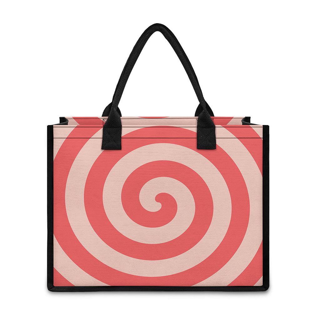 Pink Circle Swirl Print Canvas Tote Bag