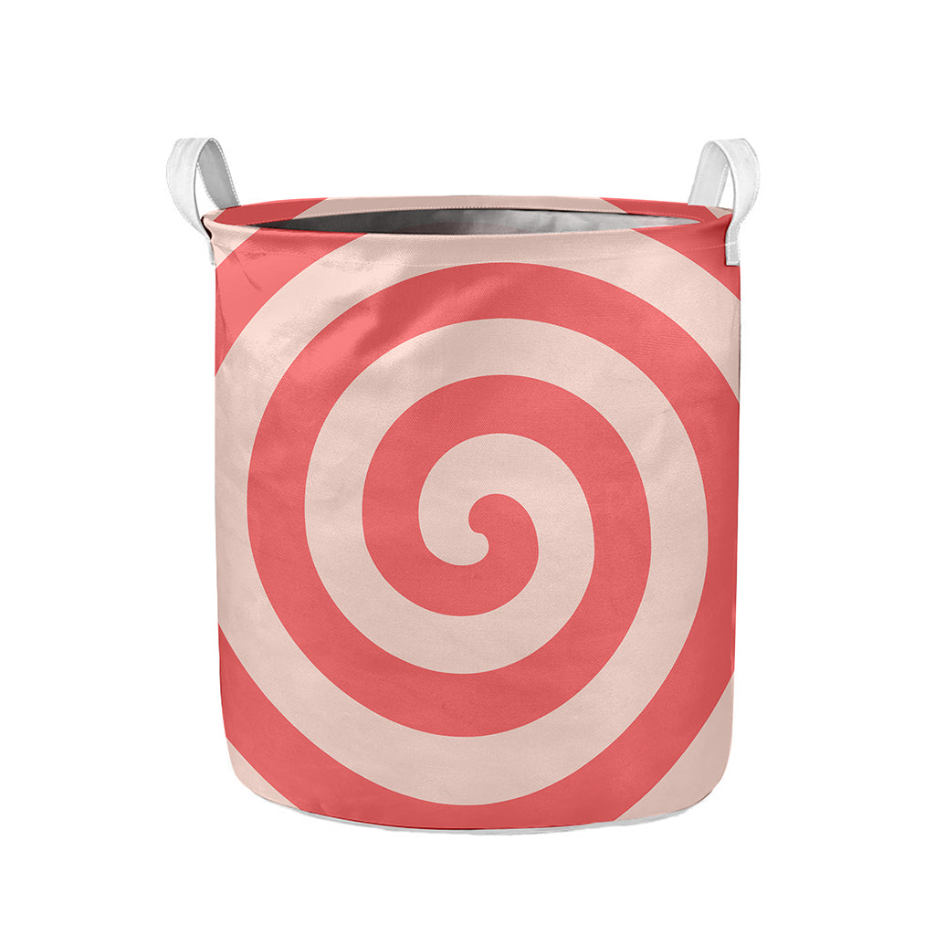 Pink Circle Swirl Print Collapsible Laundry Basket