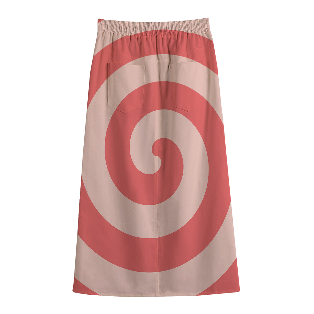 Pink Circle Swirl Print Cotton Front Slit Maxi Skirt