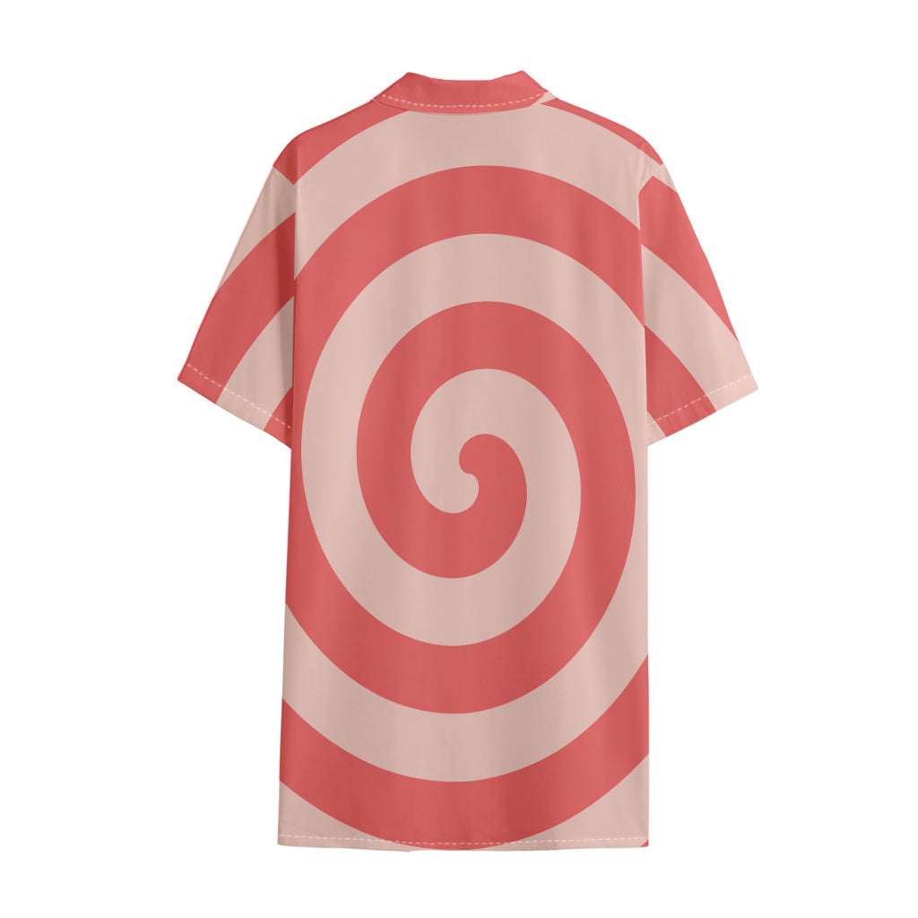 Pink Circle Swirl Print Cotton Hawaiian Shirt