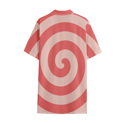 Pink Circle Swirl Print Cotton Hawaiian Shirt