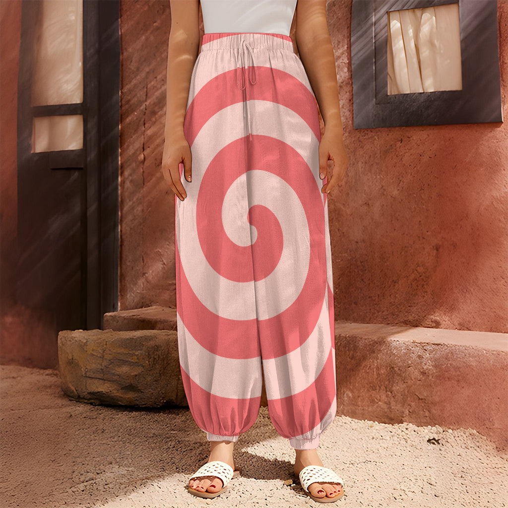 Pink Circle Swirl Print Harem Pants