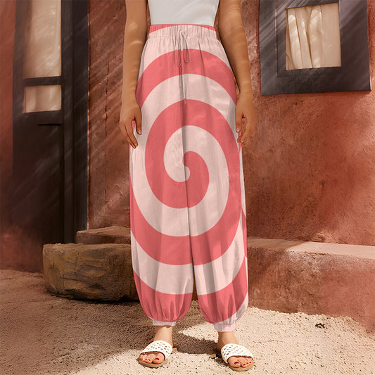 Pink Circle Swirl Print Harem Pants