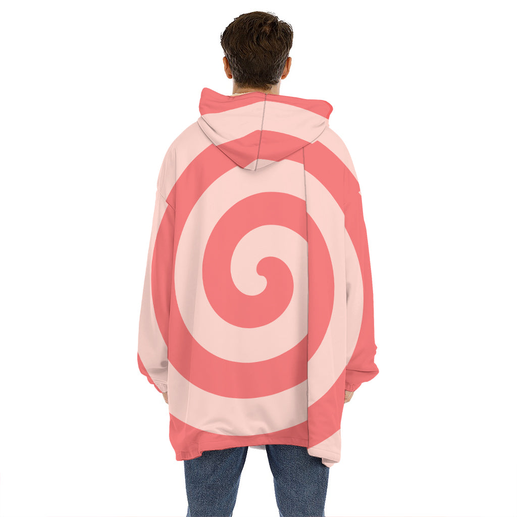 Pink Circle Swirl Print Hoodie Blanket