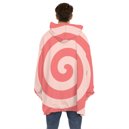 Pink Circle Swirl Print Hoodie Blanket