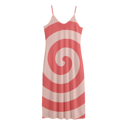 Pink Circle Swirl Print Jersey Midi Cami Dress
