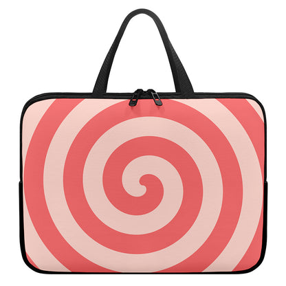 Pink Circle Swirl Print Laptop Sleeve With Handle