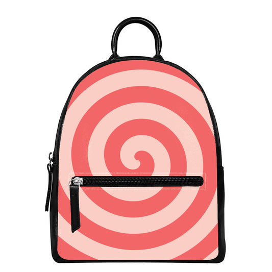 Pink Circle Swirl Print Leather Backpack