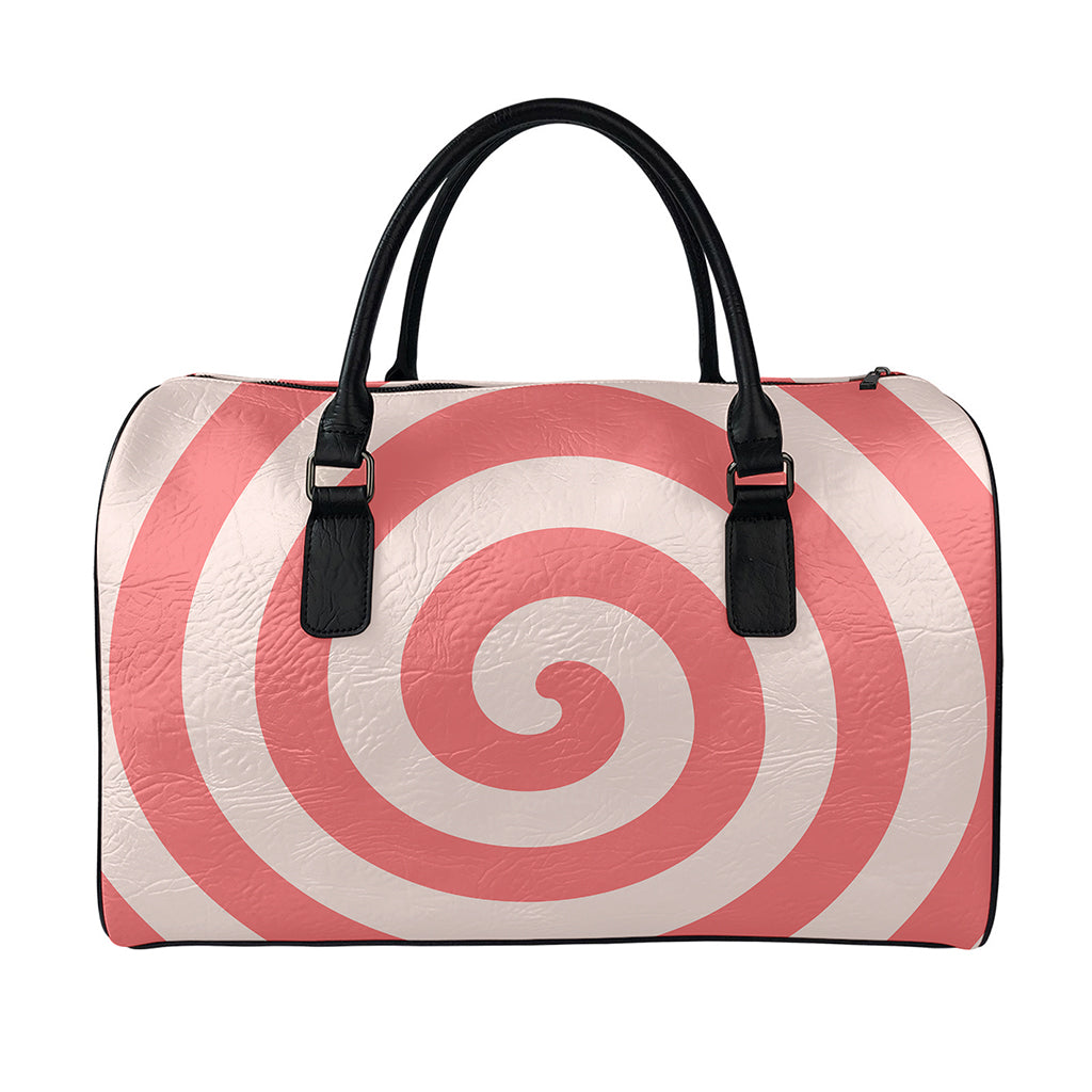 Pink Circle Swirl Print Leather Duffle Bag