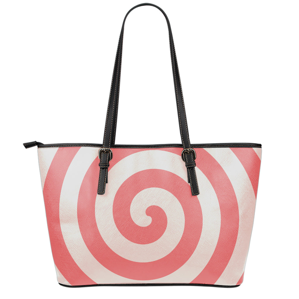 Pink Circle Swirl Print Leather Tote Bag