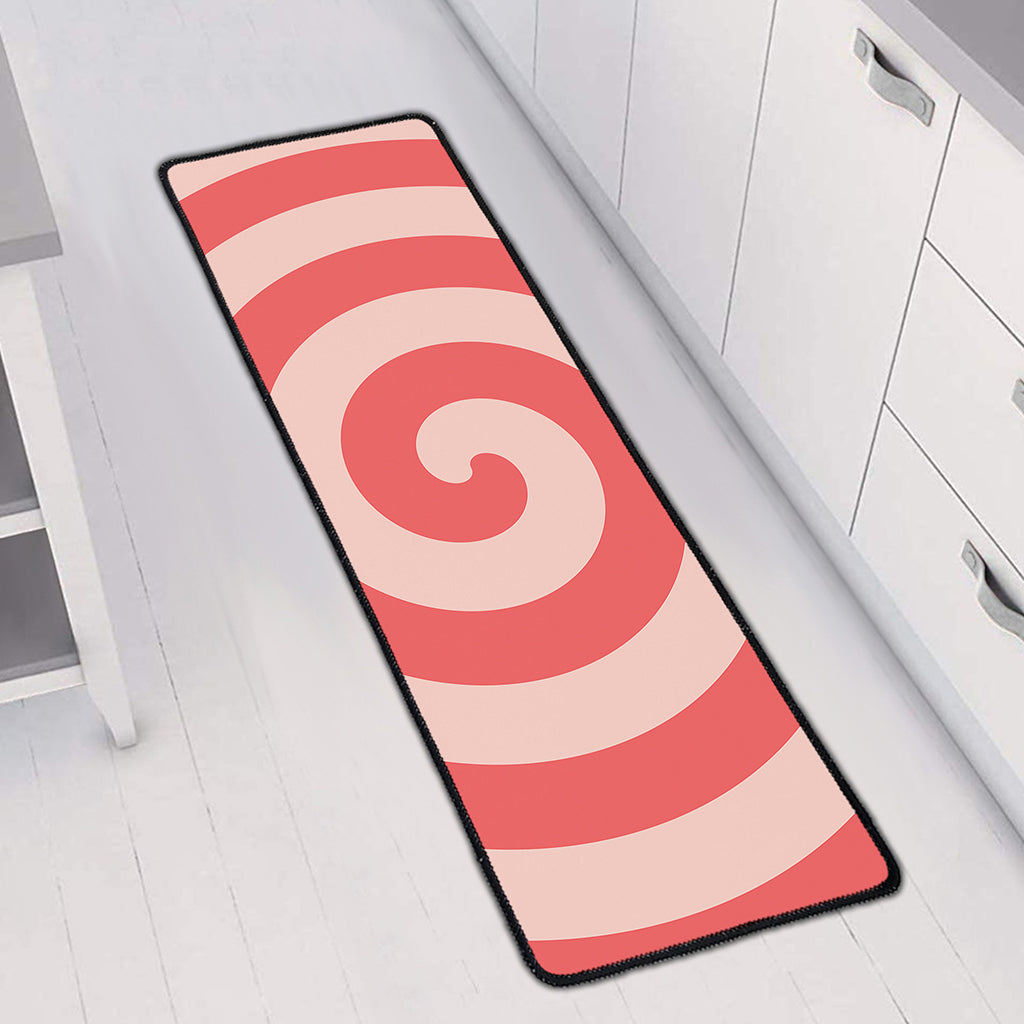 Pink Circle Swirl Print Long Kitchen Mat