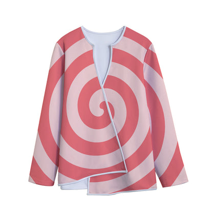 Pink Circle Swirl Print Long Sleeve Short Coat