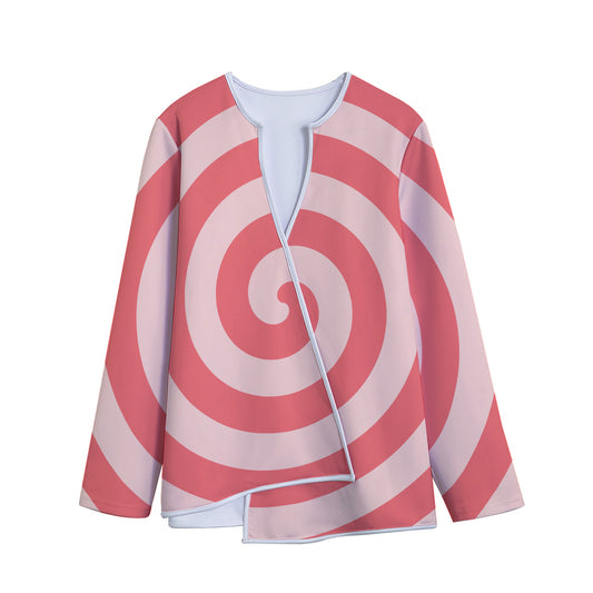 Pink Circle Swirl Print Long Sleeve Short Coat