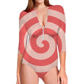 Pink Circle Swirl Print Long Sleeve Swimsuit