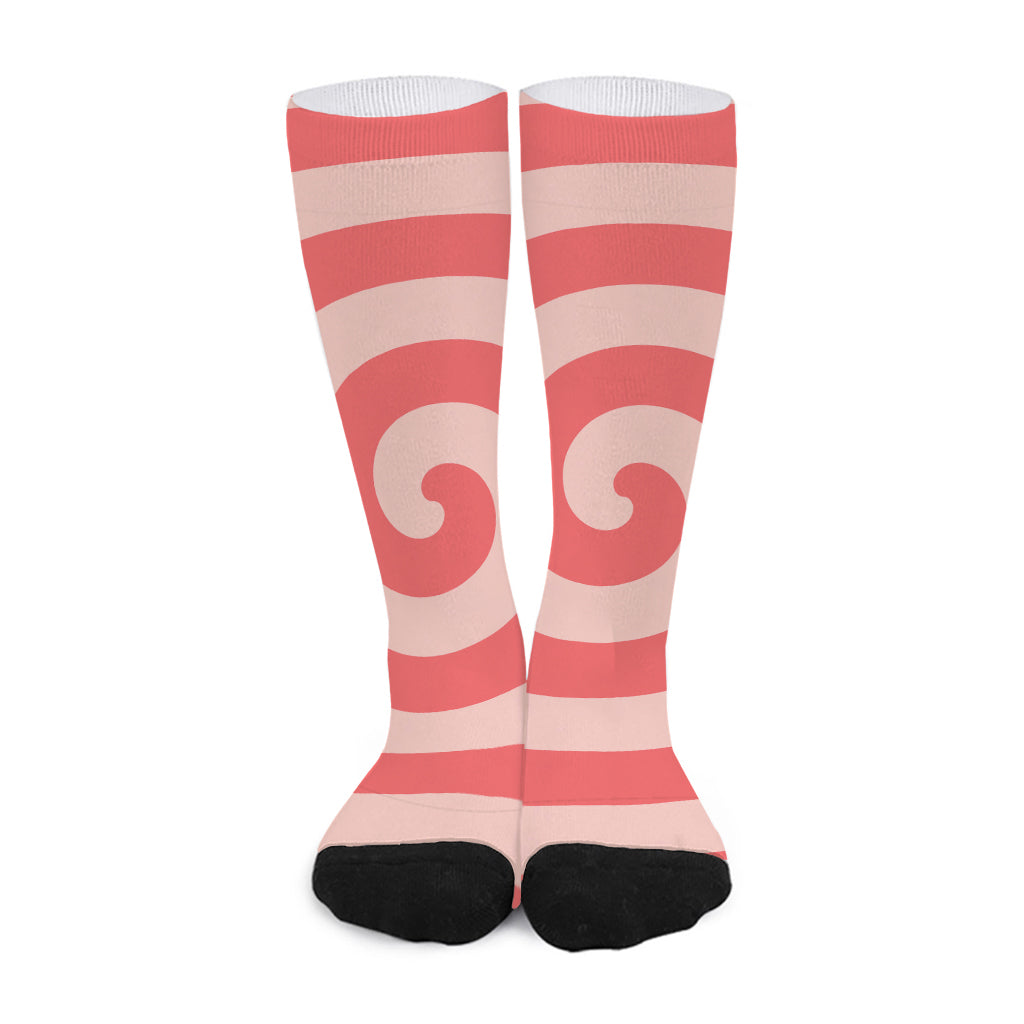 Pink Circle Swirl Print Long Socks
