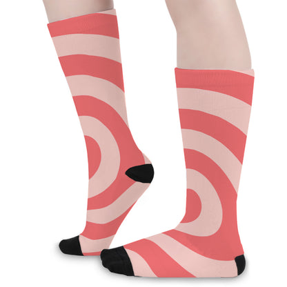 Pink Circle Swirl Print Long Socks