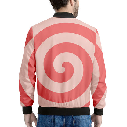 Pink Circle Swirl Print Men's Bomber Jacket