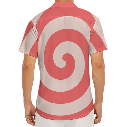 Pink Circle Swirl Print Men's Deep V-Neck Shirt