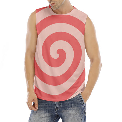 Pink Circle Swirl Print Men's Fitness Tank Top