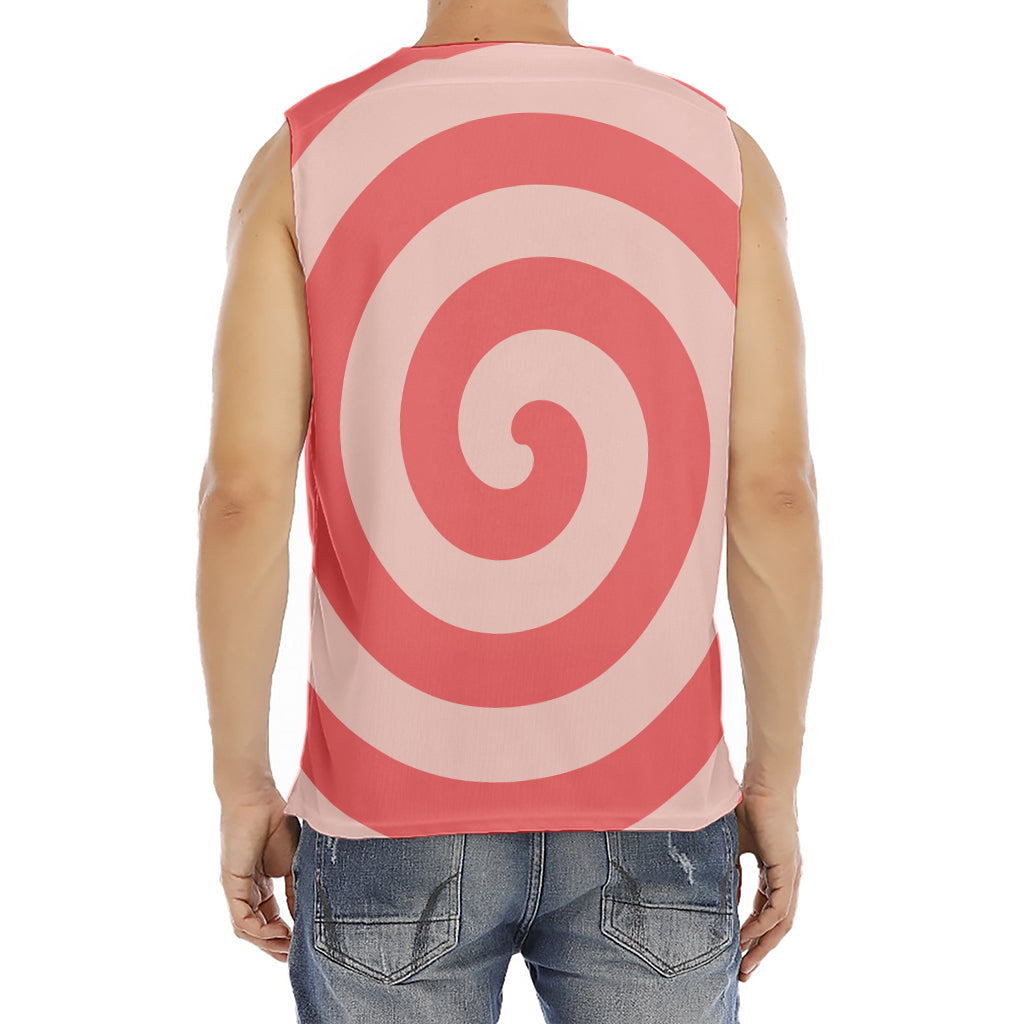 Pink Circle Swirl Print Men's Fitness Tank Top