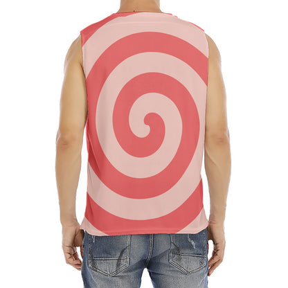 Pink Circle Swirl Print Men's Fitness Tank Top