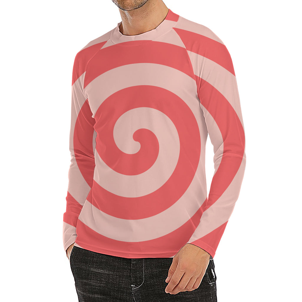Pink Circle Swirl Print Men's Long Sleeve Rash Guard
