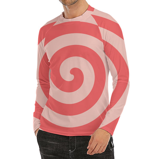 Pink Circle Swirl Print Men's Long Sleeve Rash Guard