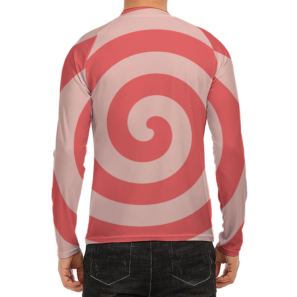 Pink Circle Swirl Print Men's Long Sleeve Rash Guard